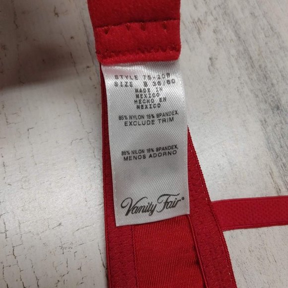 36B Vanity Fair Bra Red Underwire Lined Style 75-208 - Picture 8 of 9
